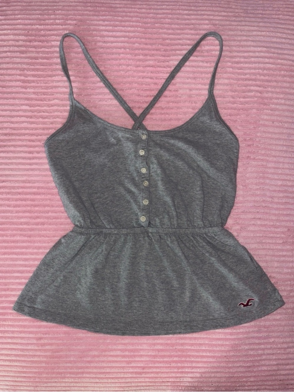 Hollister Grey Button-Front Peplum Cami with Cross Back